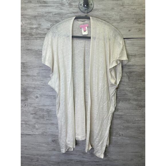 Lilly Pulitzer Knit Cardigan XXS/XS Short Sleeve White Open Front Linen - Picture 1 of 11
